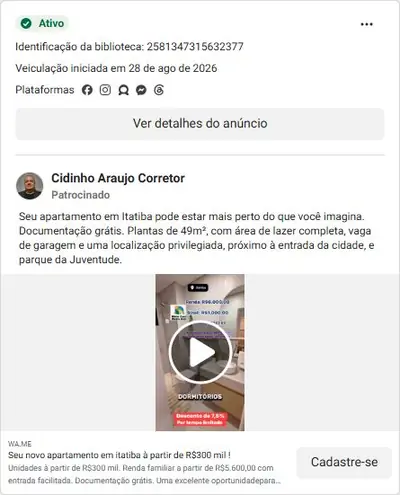 Anúncio de Cidinho Araujo Corretor: Apartamentos a partir de R$300 mil em Itatiba, documentação grátis
