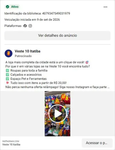 Anúncio de Veste 10 Itatiba: Roupas, calçados e acessórios para família a partir de R$20