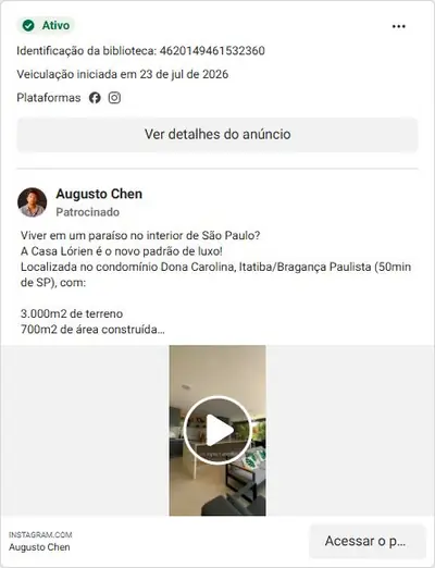 Anúncio de Augusto Chen: Casa de alto padrão no condomínio Dona Carolina, Itatiba/Bragança