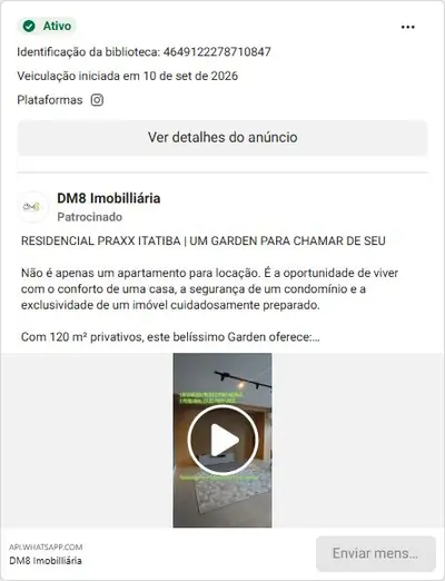 Anúncio de DM8 Imobilliária: Garden de 120m² no Residencial Praxx, Itatiba, para locação