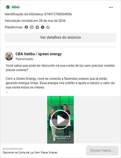 Anúncio de CBA Itatiba / igreen energy: Energia solar por assinatura sem instalação de placas
