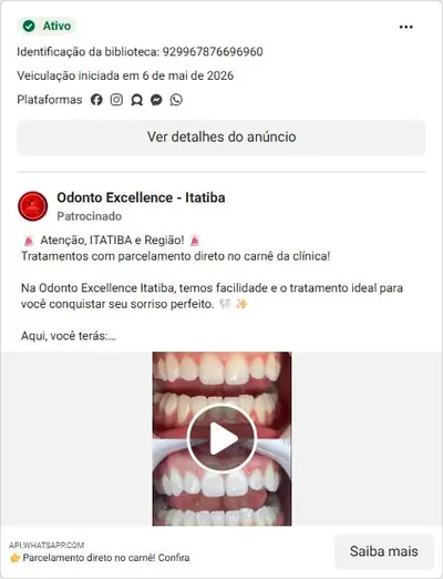 Anúncio de Odonto Excellence - Itatiba: Tratamento odontológico parcelado em até 48x no carnê