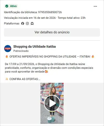 Anúncio de Shopping da Utilidade Itatiba: Promoção de utensílios domésticos com desconto